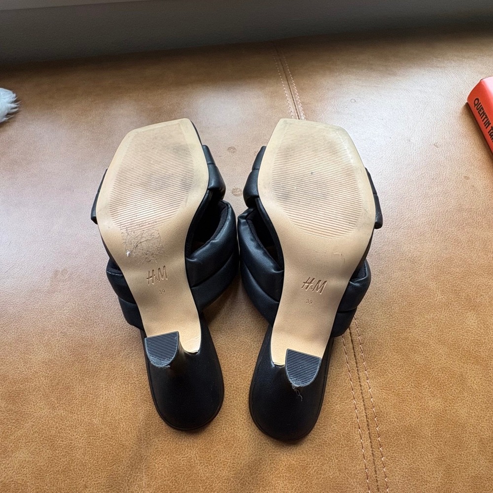 H&M Black Padded Crossover Square Toe Mule Kitten Heels Sandals 1056870 5 Mens 8 - Picture 6 of 7